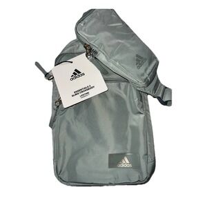 Adidas Ladies Essentials 2 Sling Crossbody- Silver Green 3 Zippered Pockets NWT